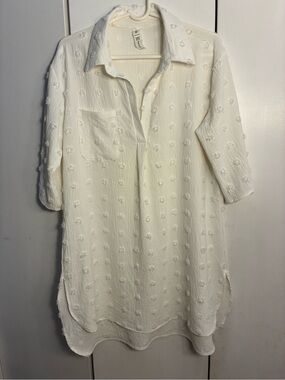 B Puffball White Beach  Coverup/shift Dress L Cottage Core Resort Wear Grannycor